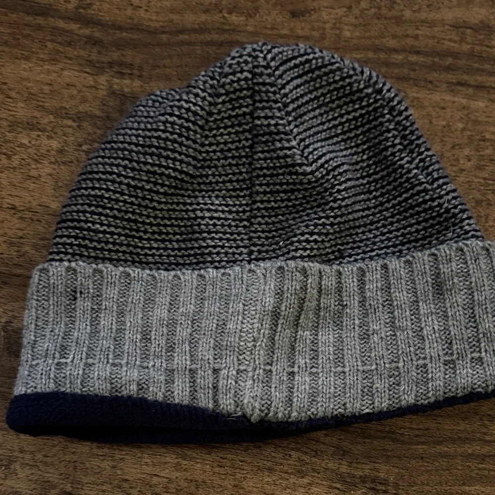 Gray and Blue Knit Beanie